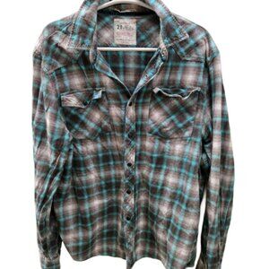 STYLISH FLANNEL LARGE MENS SHIRT BY 21 MEN. SNAP BUTTON DOWN CASUAL SHIRT